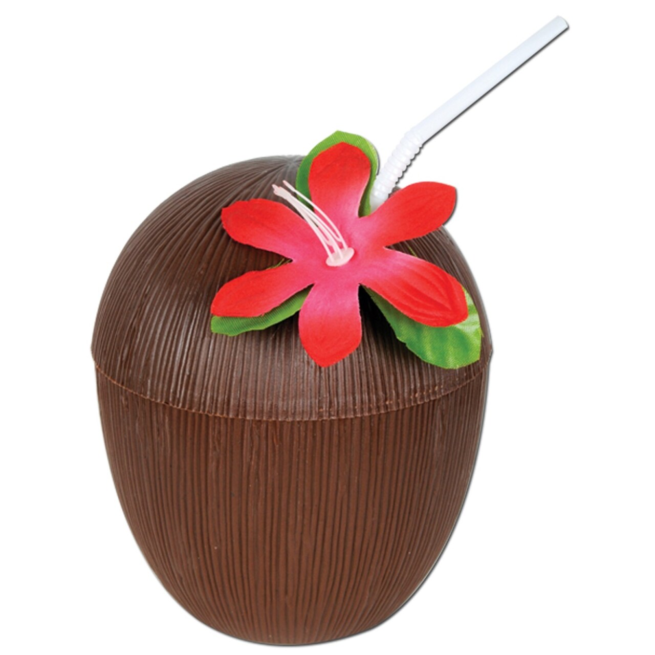 Party Central Club Pack of 12 Brown Tropical Island Coconut with Flower Drinking Party Cup 16 oz.